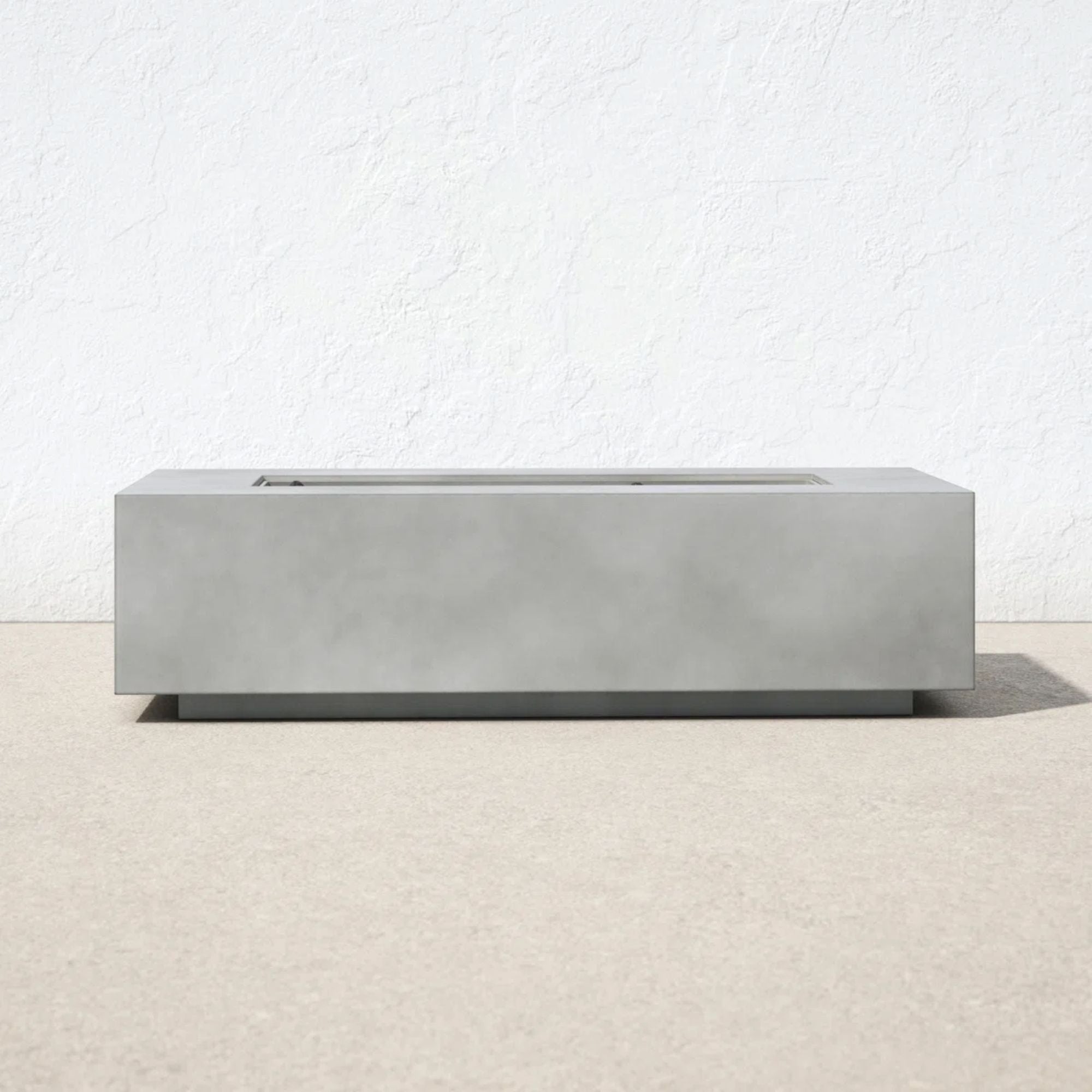 Modern Concrete Propane Outdoor Fire Pit Table with Adjustable Flame Control in Cream White