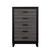 SOLUTO Urban Farmhouse Chest with 5 Drawers in Grey and Black Rubber Wood