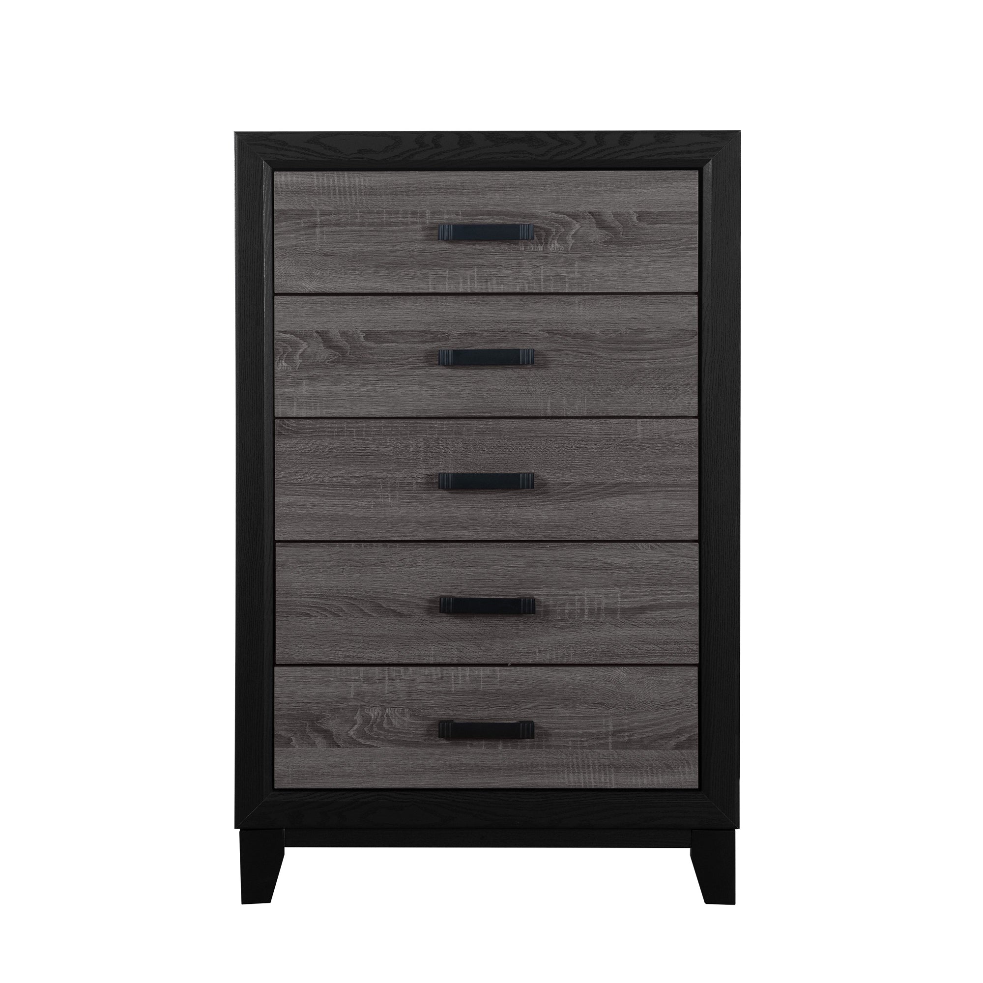 SOLUTO Urban Farmhouse Chest with 5 Drawers in Grey and Black Rubber Wood