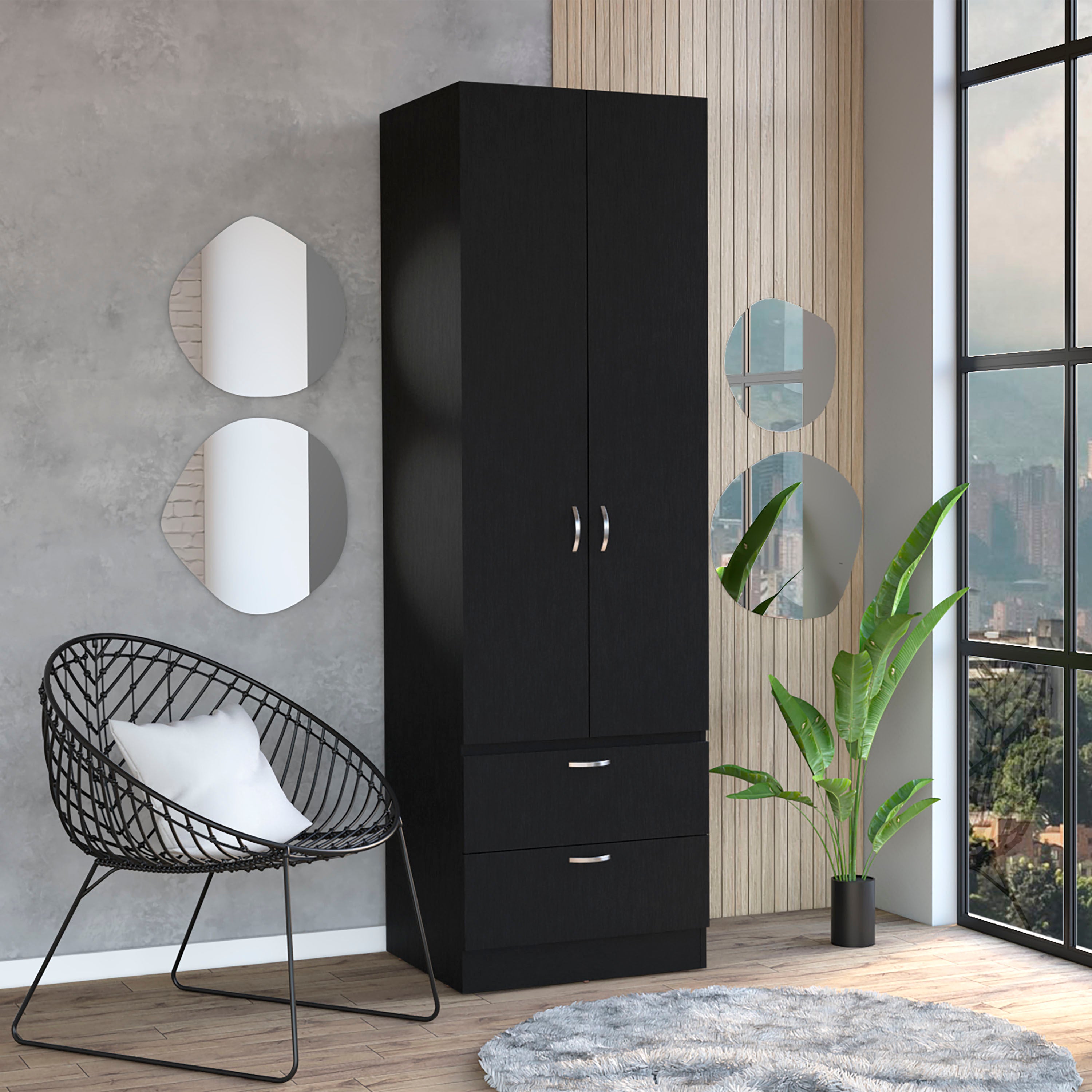 Vico 76' High Armoire Wardrove Closet with 2 Drawers, Double Door Cabinet , One Shelf and Hanging Rod, Bedroom Clothes Storage Cabinet Organizer