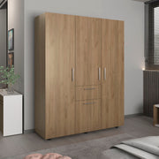 Bariloche 70' High Four-Door, One Drawer Armoire With Three Hanging Rods, Seven Shelves Bedroom, Wardrobe, Closet Natural Oak