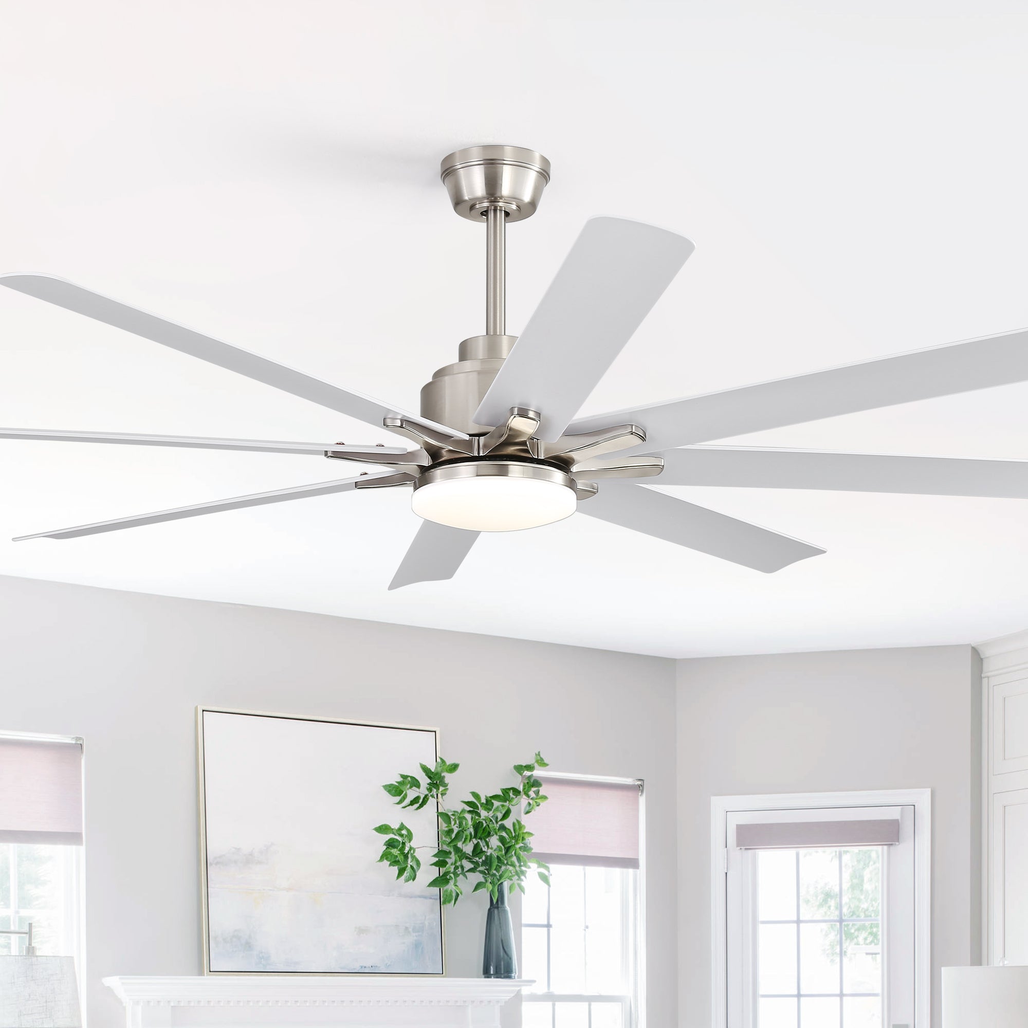 52-Inch Smart Ceiling Fan With Lights,6 Wind Speed,With 8 Black ABS Blades,Voice Remote,Fan For Bedroom,Living Room,Patio,Kitchen,etc