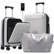 Front Opening Luggage Set 3 Piece, Hardside Carry on Suitcase with USB Port, Expandable Luggage with Handle Bag Spinner Wheels TSA Lock