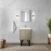 Rustic Acacia Bath Vanity 24 in. W x 20 in. D, White Quartz Top and Rose Gold Faucet Set