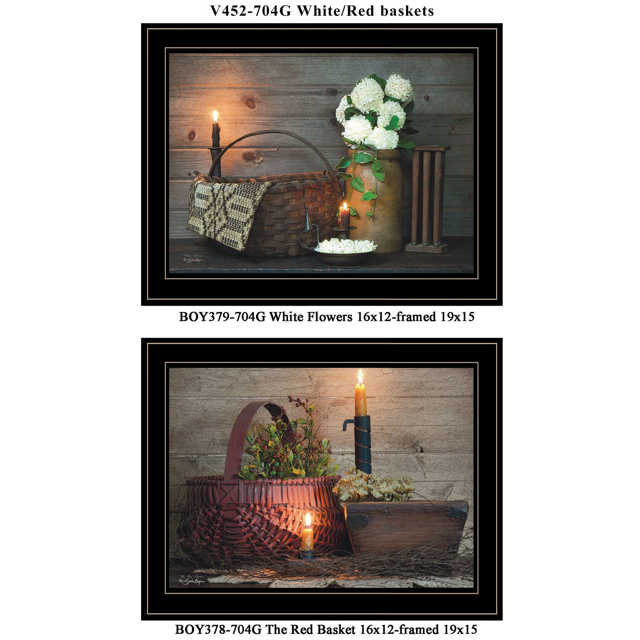 'White / Red baskets' 2-Piece Vignette by Susie Boyer, Black Frame