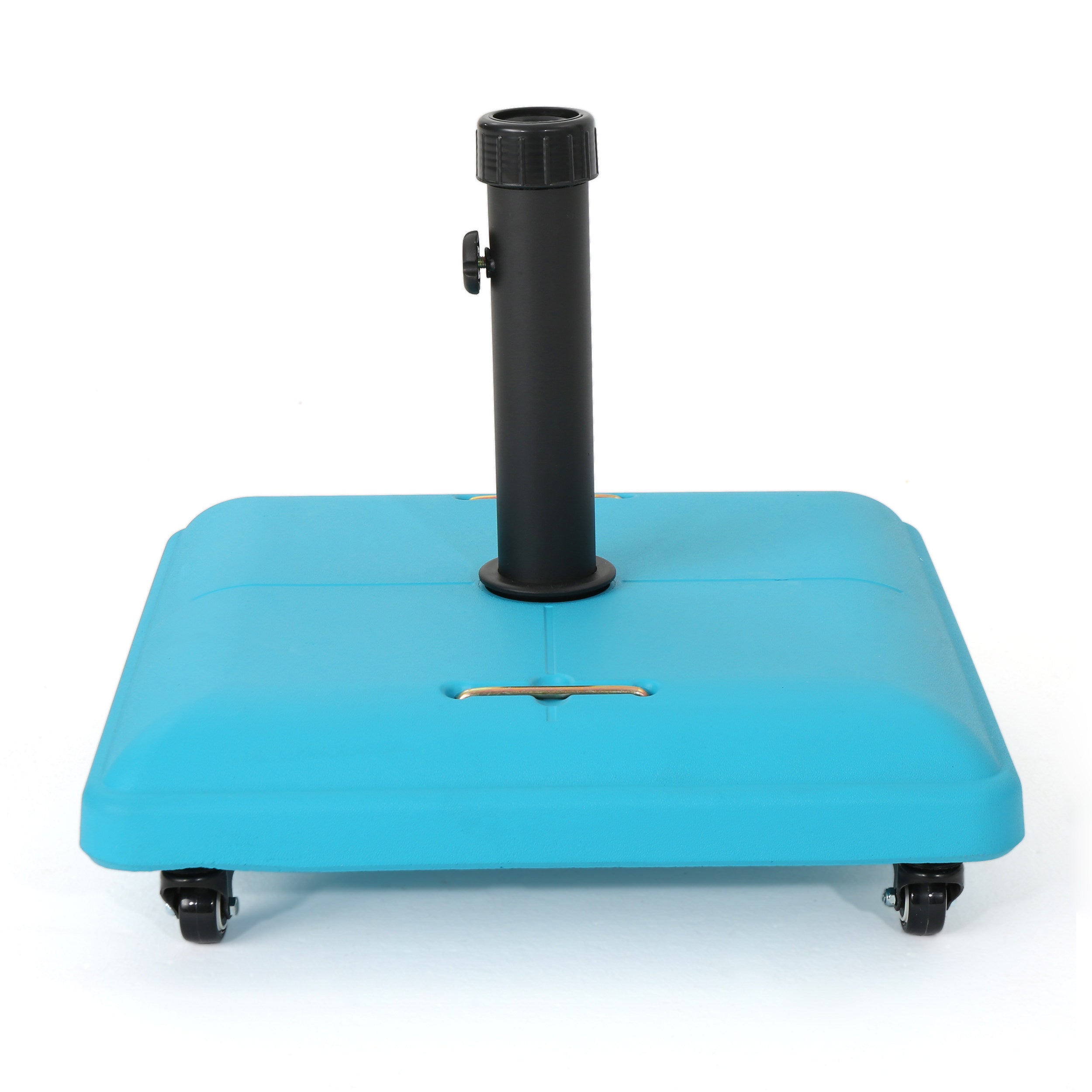 Stylish Teal Concrete Square Wheelie Umbrella Base with Stainless Steel Pole Handle