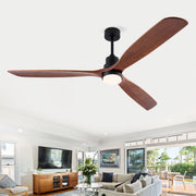 Hot sales 72 Inch Modern Black Ceiling Fan With Light 3 Solid Wood Blades Remote Control Reversible DC Motor With Dimmable LED