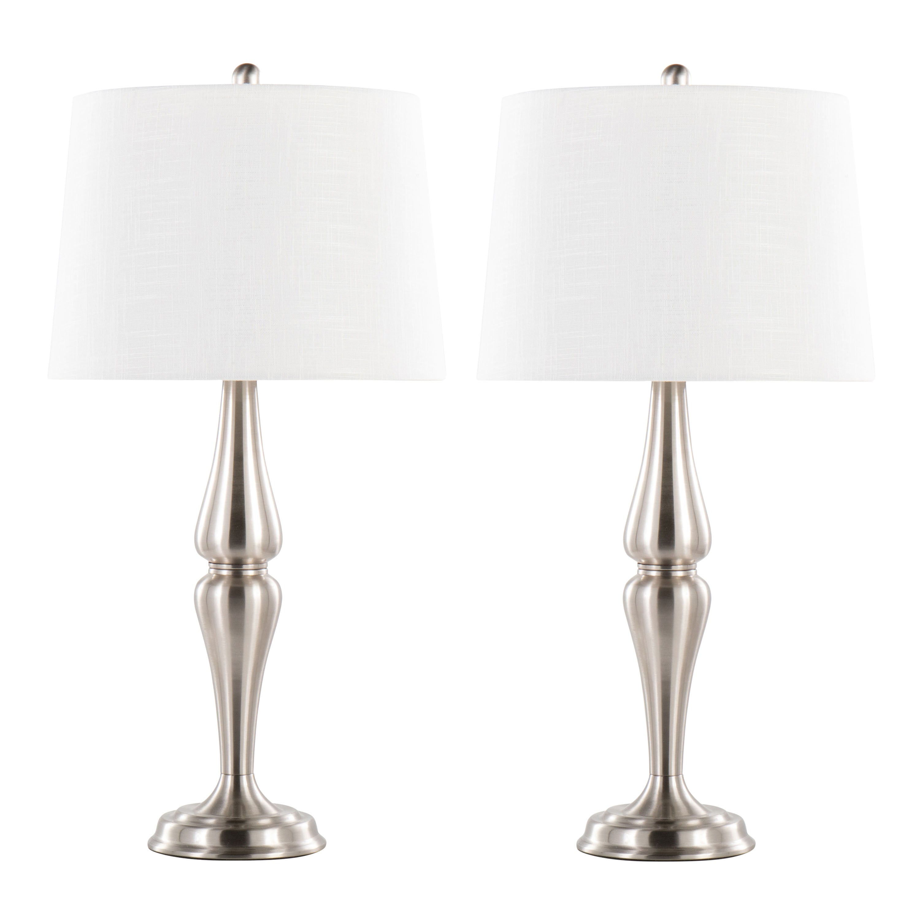 Sawyer 30' Contemporary Metal Table Lamp in Brushed Nickel and White Linen from Grandview Gallery by LumiSource - Set of 2