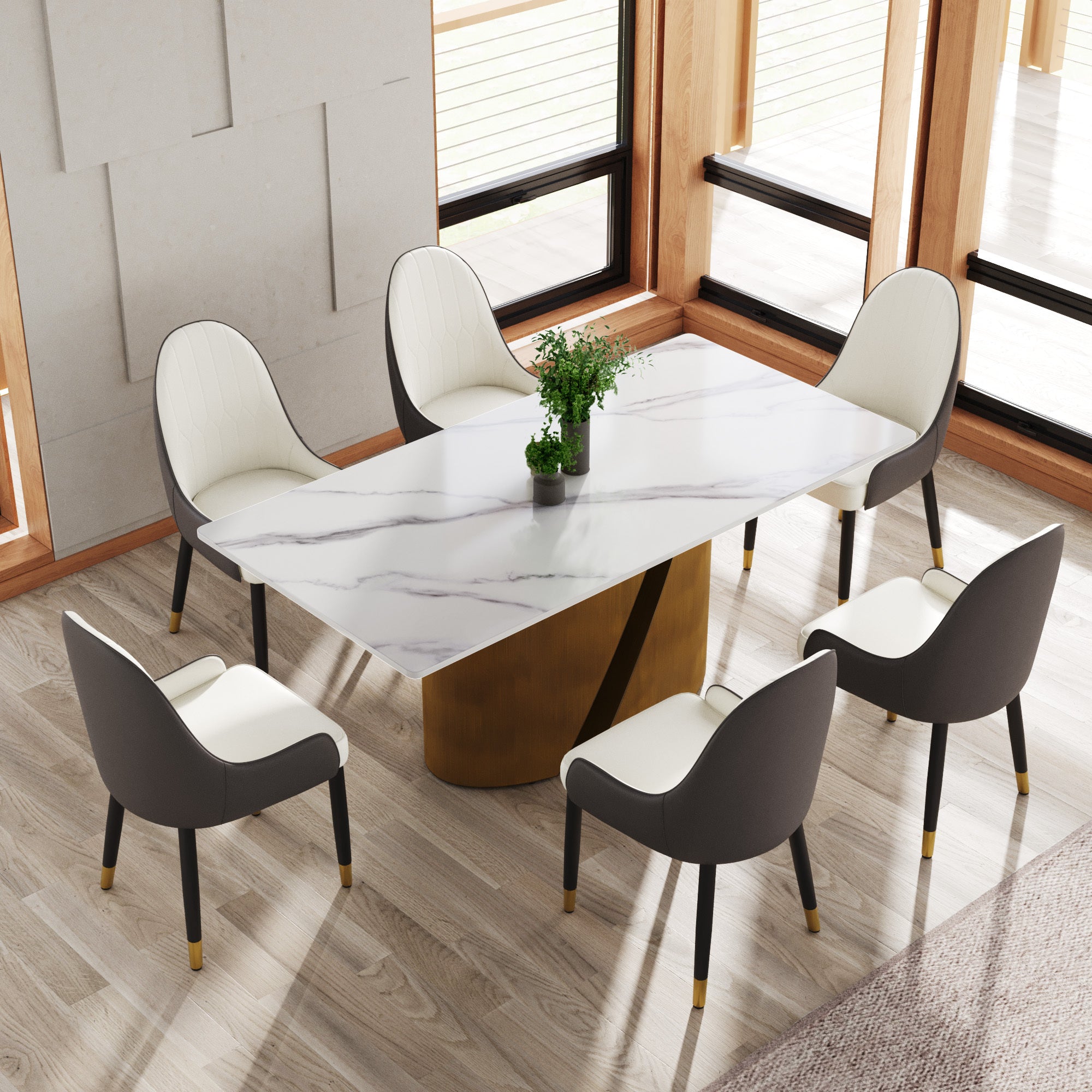 70.86 'Modern Artificial Stone White Panel Bronze Iron Metal Legs-Can Accommodate 6-8 People