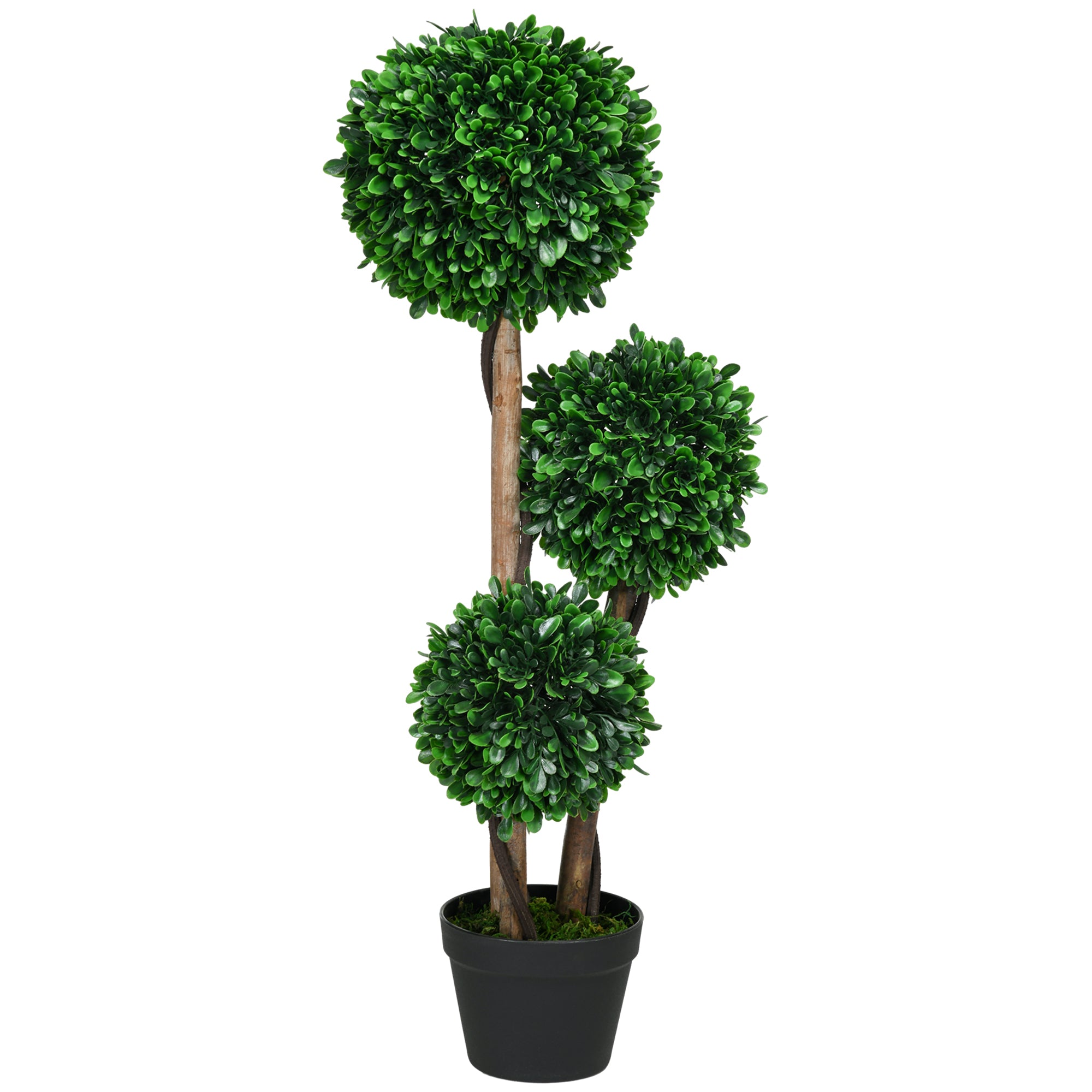 HOMCOM 3ft/35.5' Artificial 3 Ball Boxwood Topiary Tree with Pot, Indoor Outdoor Fake Plant for Home Office, Living Room Decor