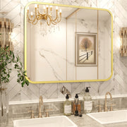Bathroom Vanity Mirror for Over Sink 40' × 32' Rectangle Gold Mirror with Round Corner for Bedroom Seamless Anti-Rust Polymer Coated Shatterproof Glass (Horizontally/Vertically)