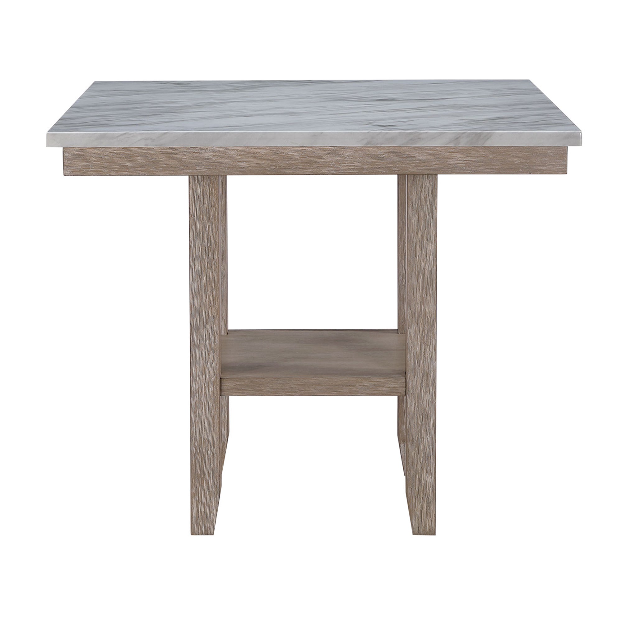 CLAUI Transitional Style Natural Bar Table and Bar Stools Set with Marble Finish in Solid Wood and MDF