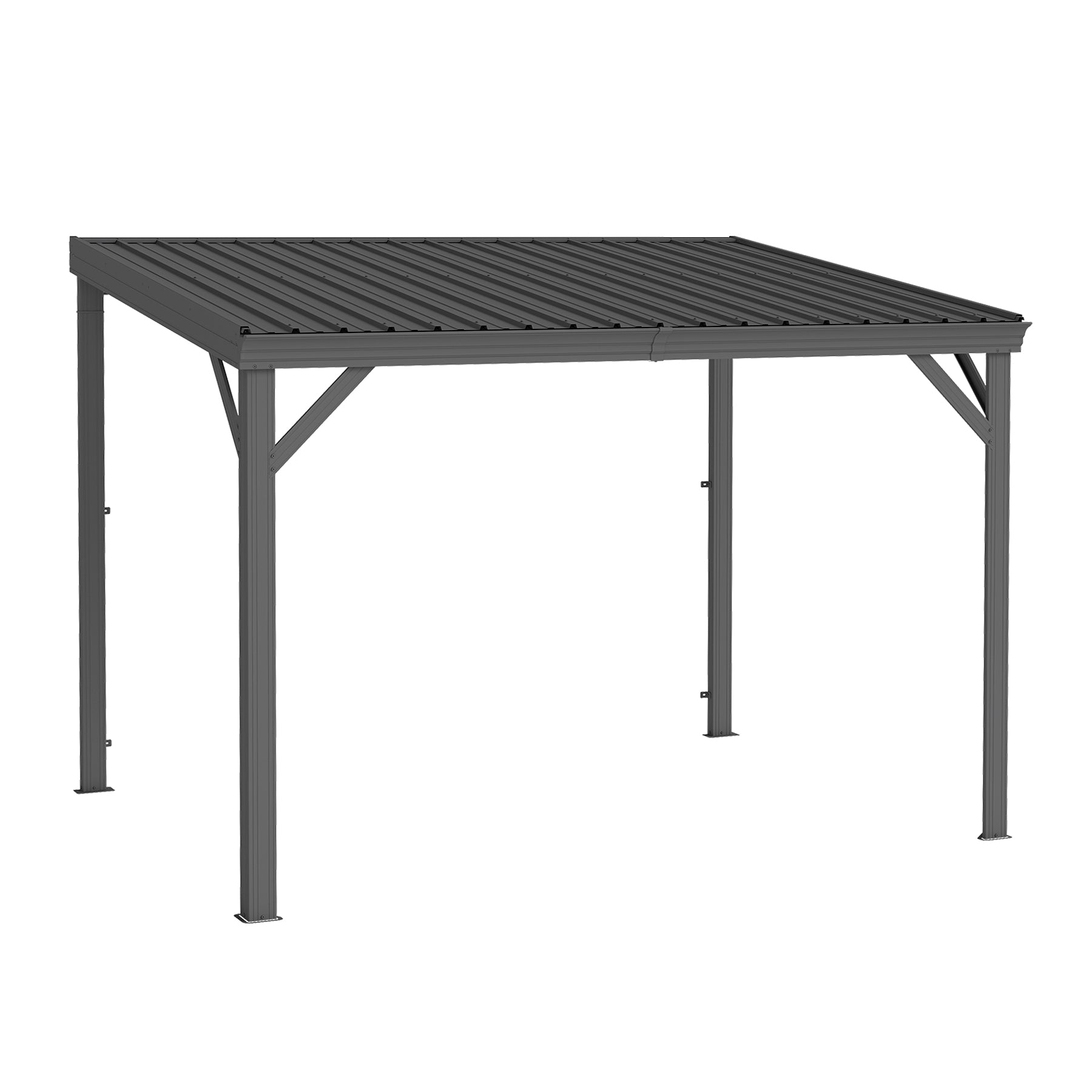 8' x10' Lean to Gazebo with Upgraded Drainage System, Wall Mounted Gazebo Hardtop Galvanized Steel Sloping Roof for Patio Deck Backyard Lawn Party(Gray)