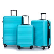 3 Piece Luggage Sets ABS Lightweight Suitcase with Two Hooks and Spinner Wheels, TSA Lock, Turquoise, 20/24/28