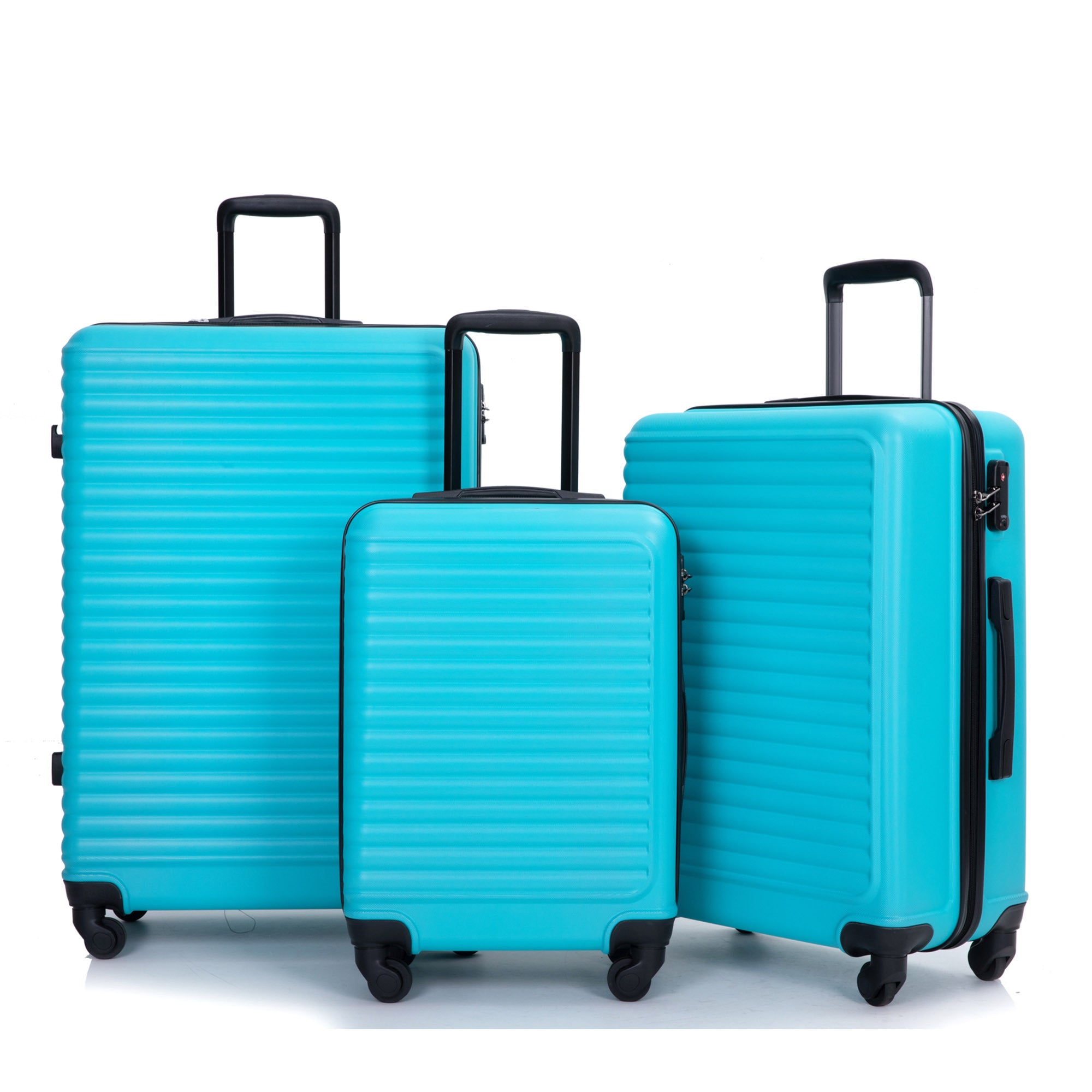 3 Piece Luggage Sets ABS Lightweight Suitcase with Two Hooks and Spinner Wheels, TSA Lock, Turquoise, 20/24/28