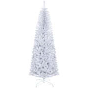 HOMCOM 7ft Pencil Christmas Tree, Unlit Artificial Christmas Tree Slim Douglas Fir Xmas Tree with Realistic Branches, Halloween Tree with 818 Tips, White