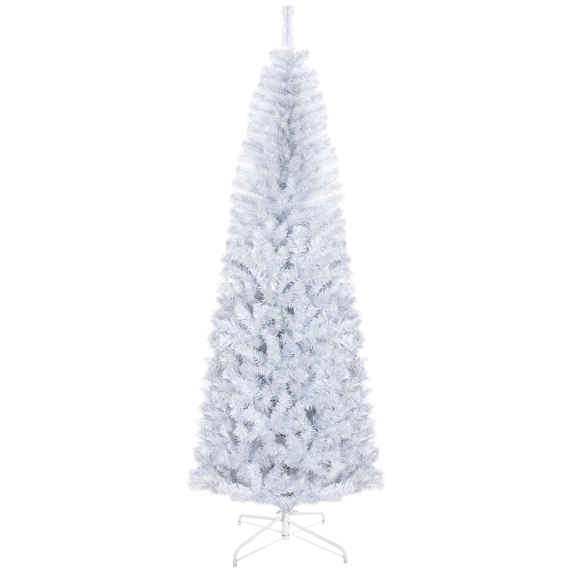 HOMCOM 7ft Pencil Christmas Tree, Unlit Artificial Christmas Tree Slim Douglas Fir Xmas Tree with Realistic Branches, Halloween Tree with 818 Tips, White