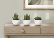 Artificial Plant, 6' Tall, Succulent, Indoor, Faux, Fake, Table, Greenery, Potted, Set Of 3, Decorative, Green Plants, White Pots