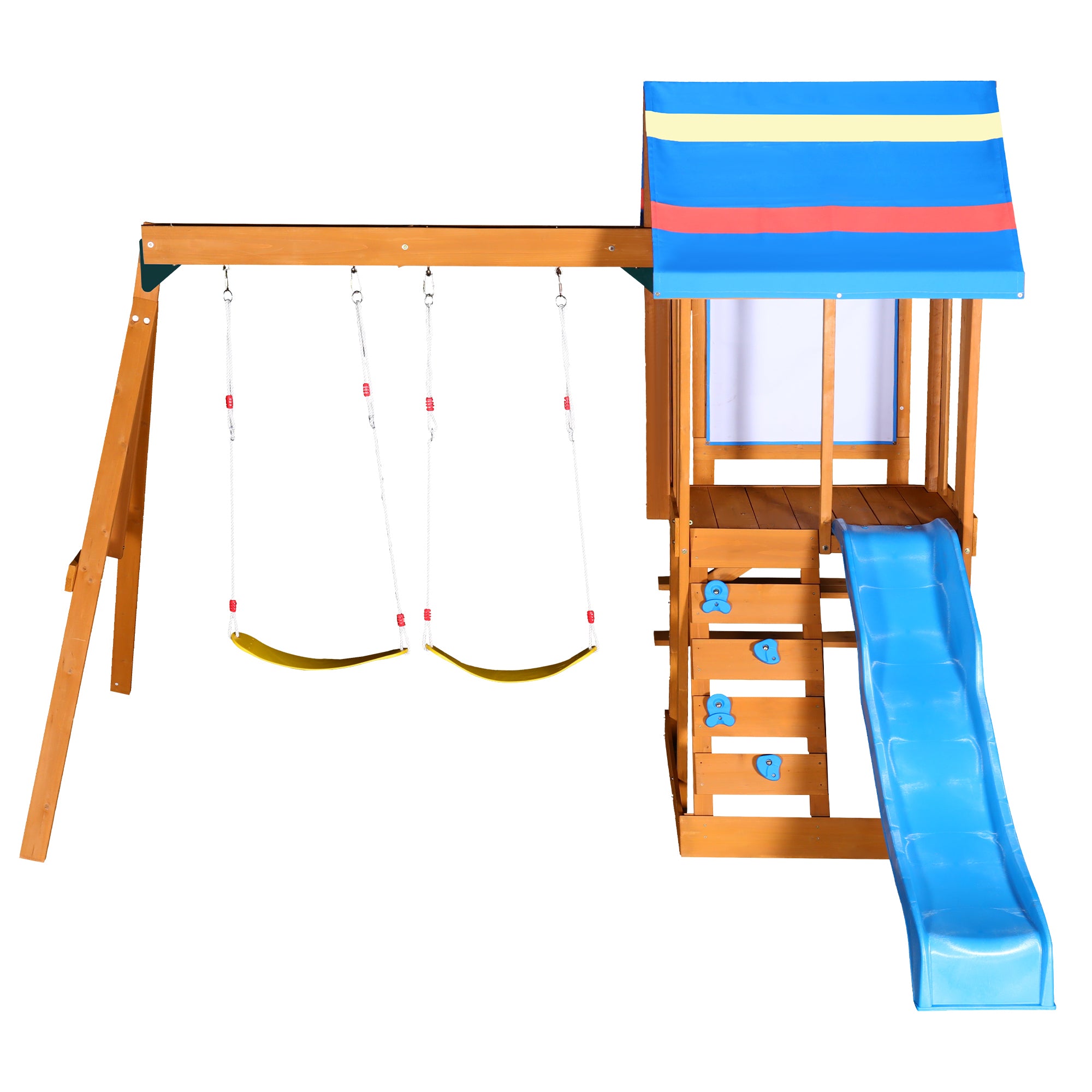 Blue Wooden Outdoor Swing Set 3 in 1 Children's Playset with Slide, Swings, and Climber for Garden, Backyard, Playground