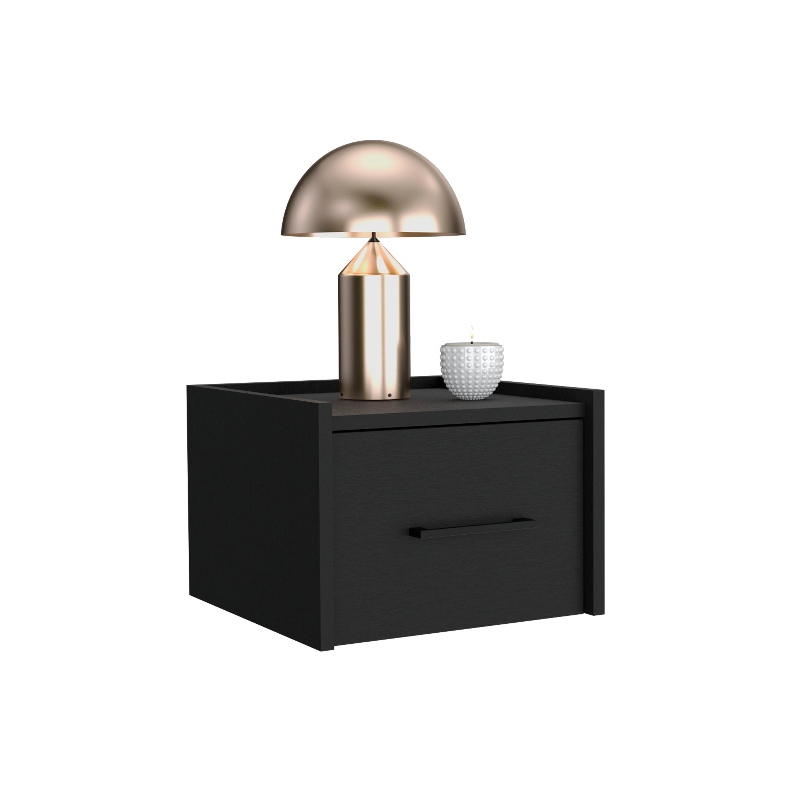 Floating Nightstand, Space-Saving Design with Handy Drawer and Surface, Black