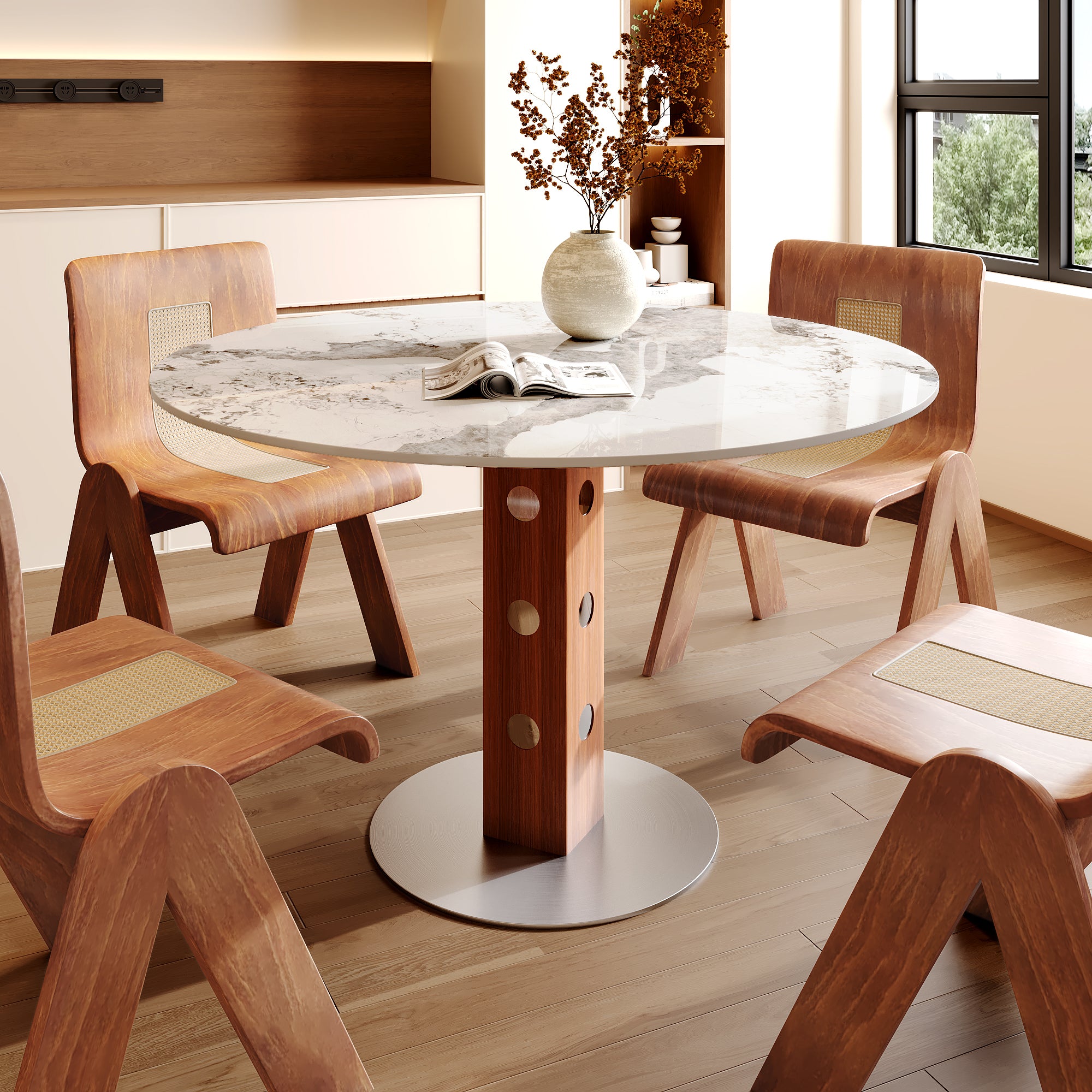 2-4 Person Farmhouse Round Small Solid Wood Dining Walnut Color Kitchen Table 39' - Colorful