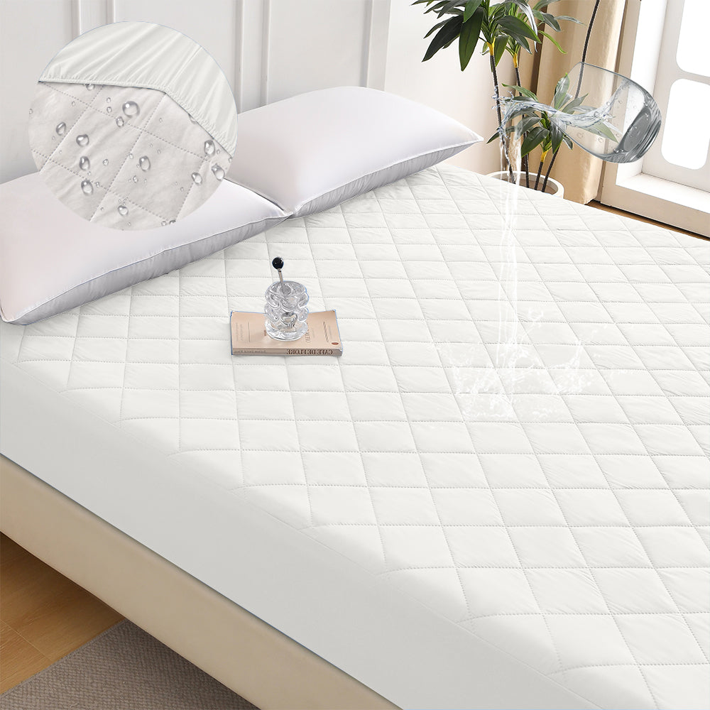 Diamond Grid Ultrasonic Waterproof Mattress Protector White Size Q