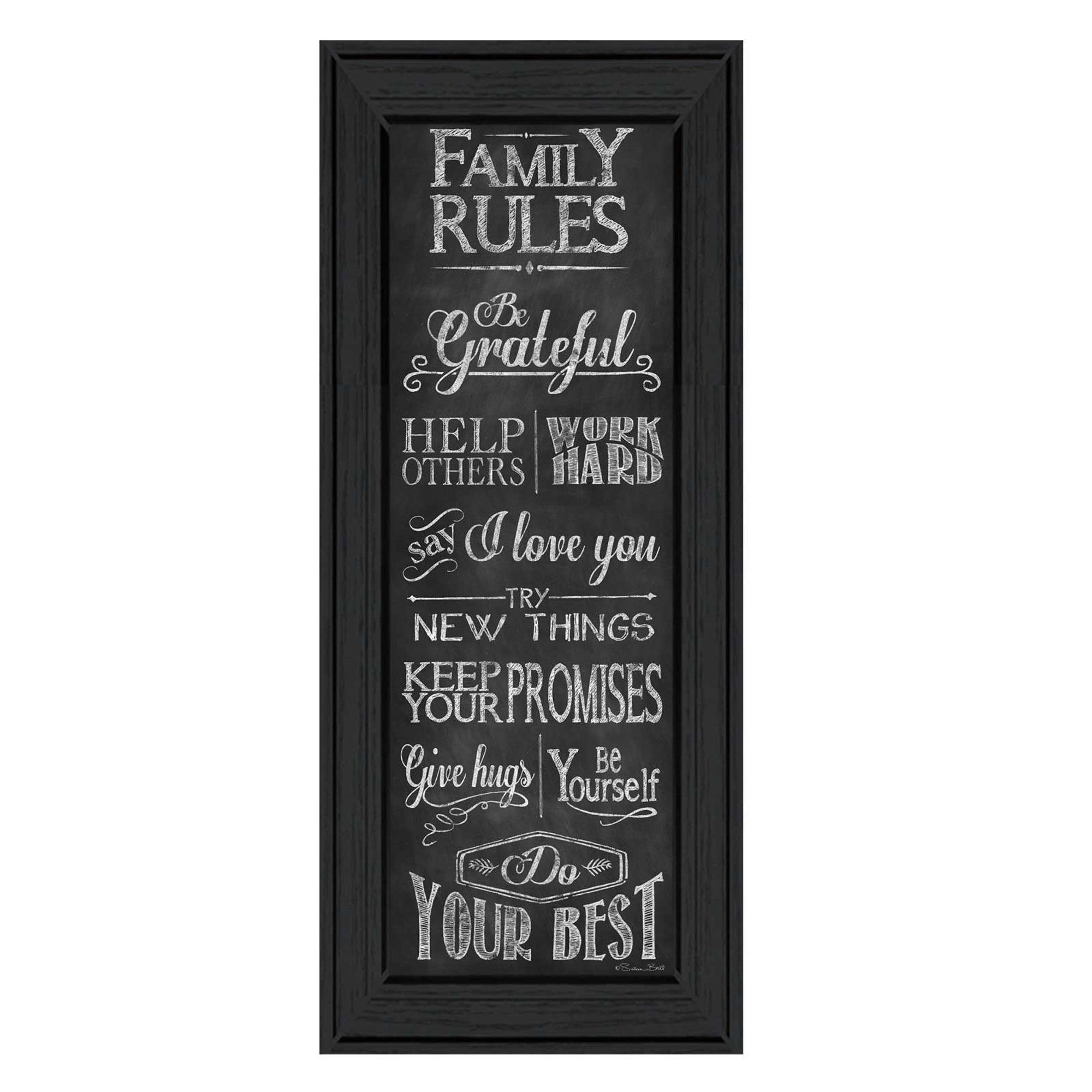 'Family Rules' By Susan Ball, Printed Wall Art, Ready To Hang Framed Poster, Black Frame