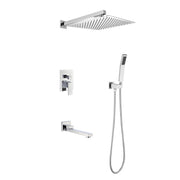 Wall mounted shower system combo with hand shower, 12 inch shower head and tub spout