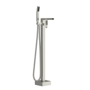 Freestanding Bathtub Faucet Waterfall Tub Filler Brushed Nickel Floor Mount Solid Brass with Hand Shower
