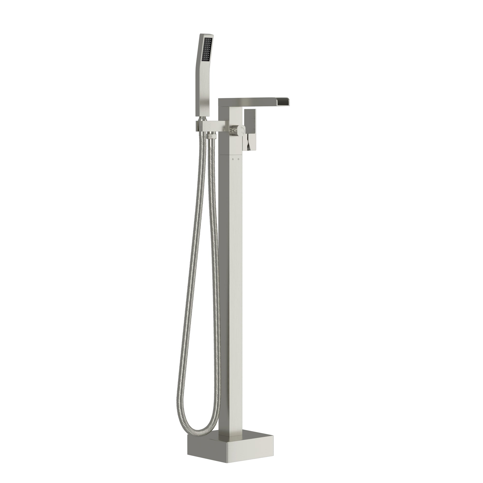 Freestanding Bathtub Faucet Waterfall Tub Filler Brushed Nickel Floor Mount Solid Brass with Hand Shower