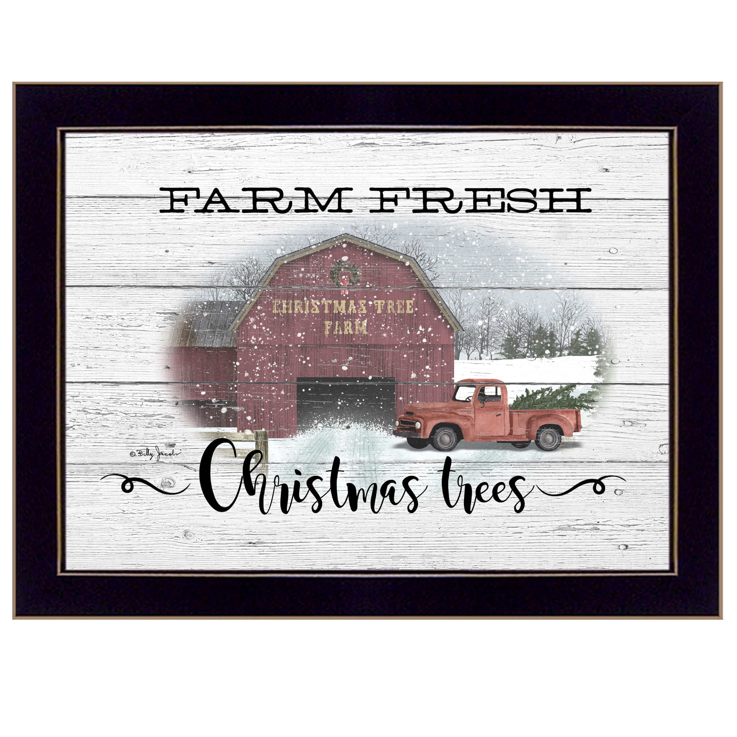 'Farm Fresh Christmas Trees' By Billy Jacobs, Ready to Hang Framed Print, Black Frame
