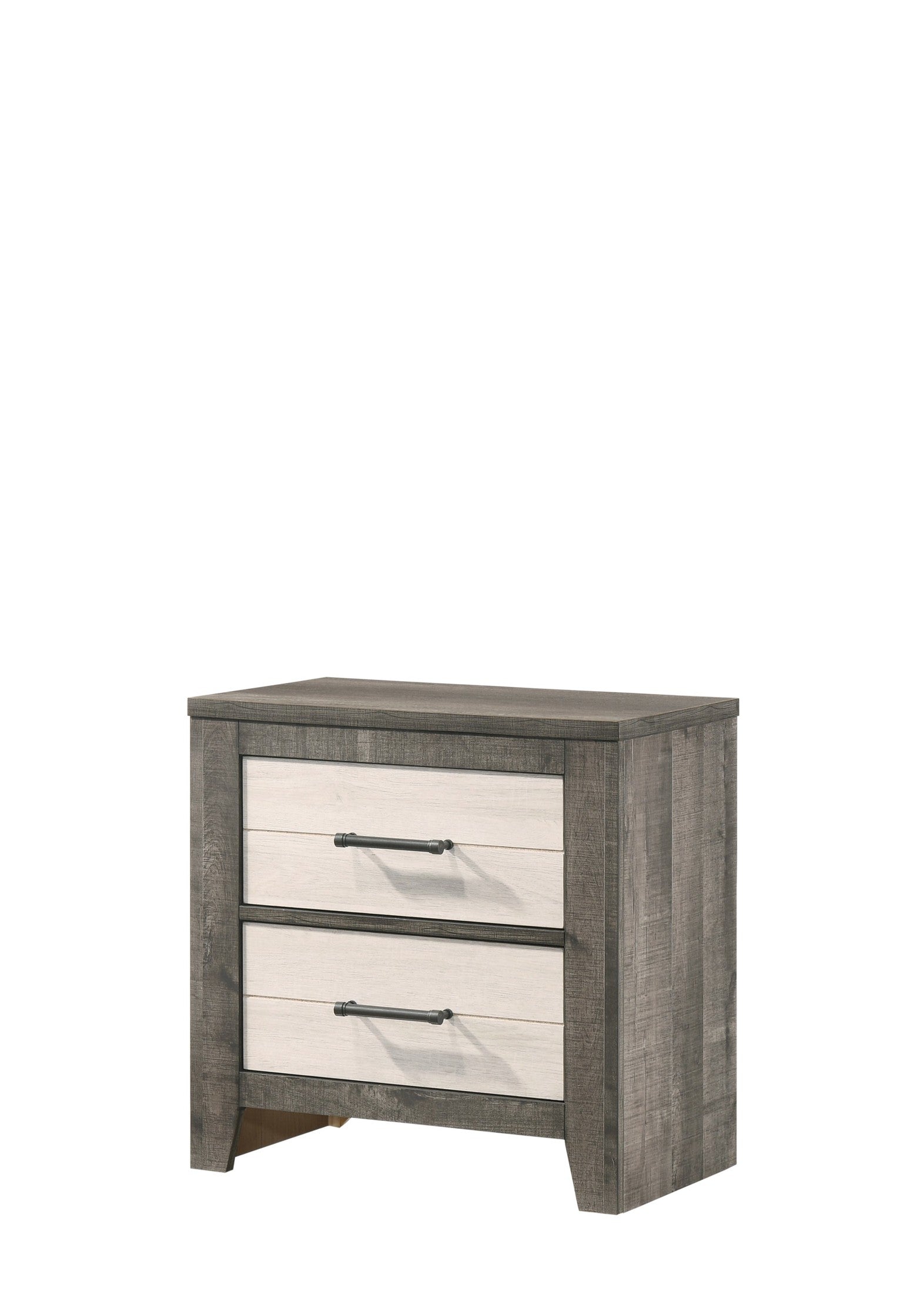 1pc Nightstand Two-tone Finish Convenient Bedside Storage Two Drawers Metal Pull Handle Gray Beige