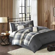 7 Piece Herringbone Comforter Set Grey Queen