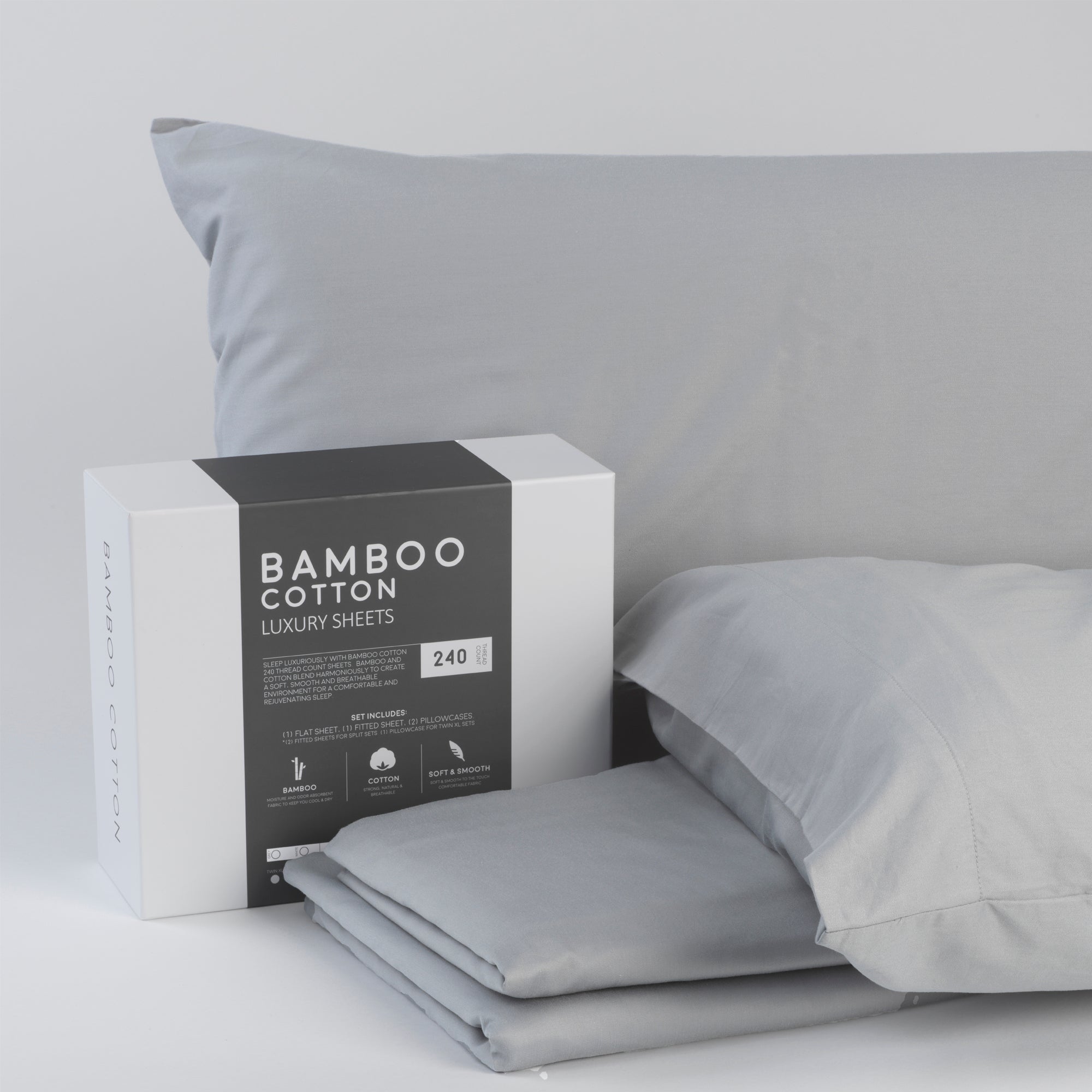 Bamboo Cotton Sheets Soft and Smooth with Viscose from Bamboo Light Grey Cal King