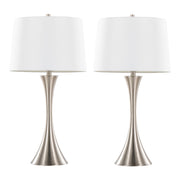 Lenuxe 29' Contemporary Metal Table Lamp in Brushed Nickel with White Textured Linen Shade from Grandview Gallery by LumiSource - Set of 2