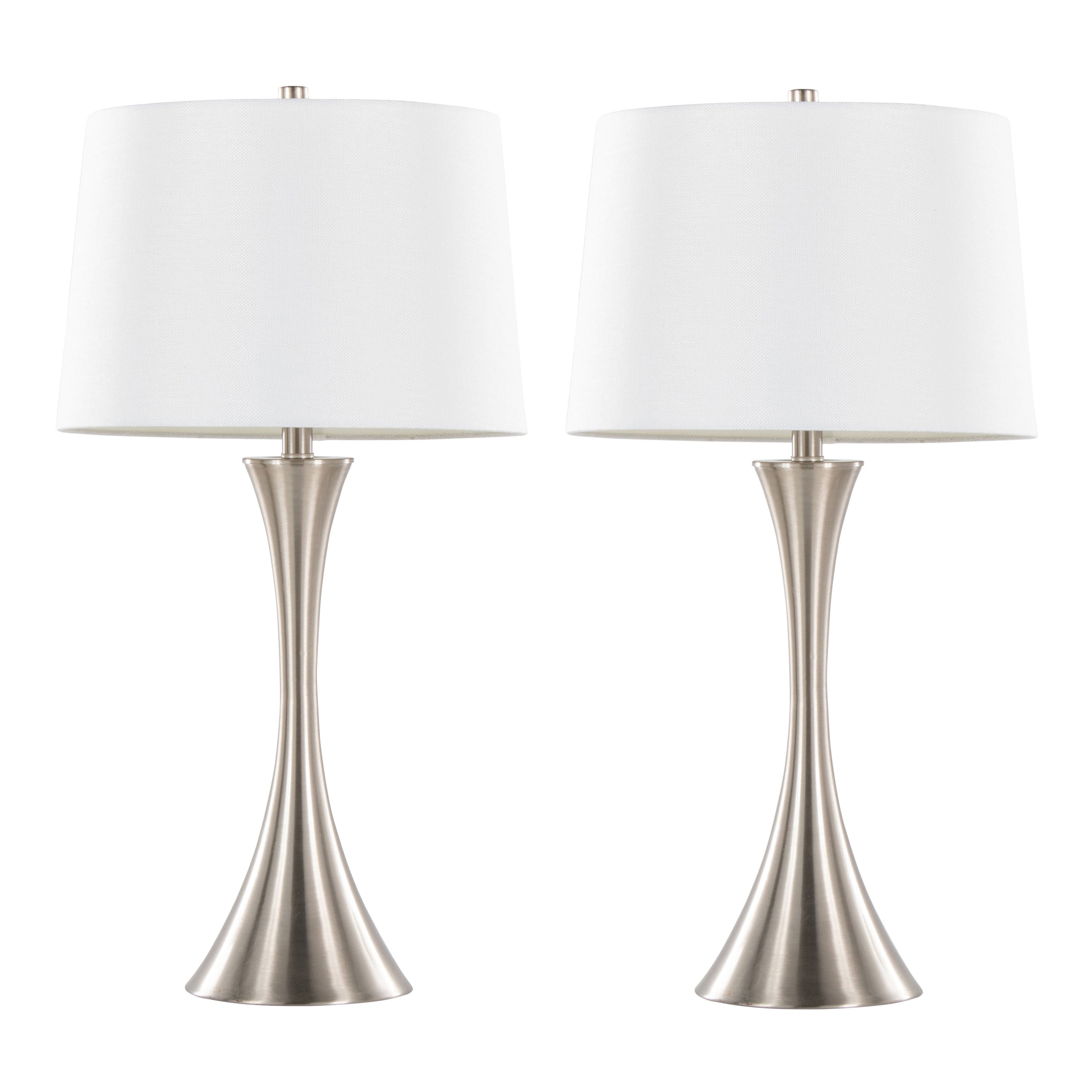 Lenuxe 29' Contemporary Metal Table Lamp in Brushed Nickel with White Textured Linen Shade from Grandview Gallery by LumiSource - Set of 2