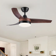 42' YUHAO Farmhouse Rustic  LED Ceiling Fan with Brown Wood Grain ABS Blades and Remote Control
