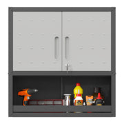 Metal Wall-Mounted Tool Storage Cabinet with Locking Door, 1 Shelf, Black and Gray, Metal, 29.5 x 11.8 x 30.3 inches