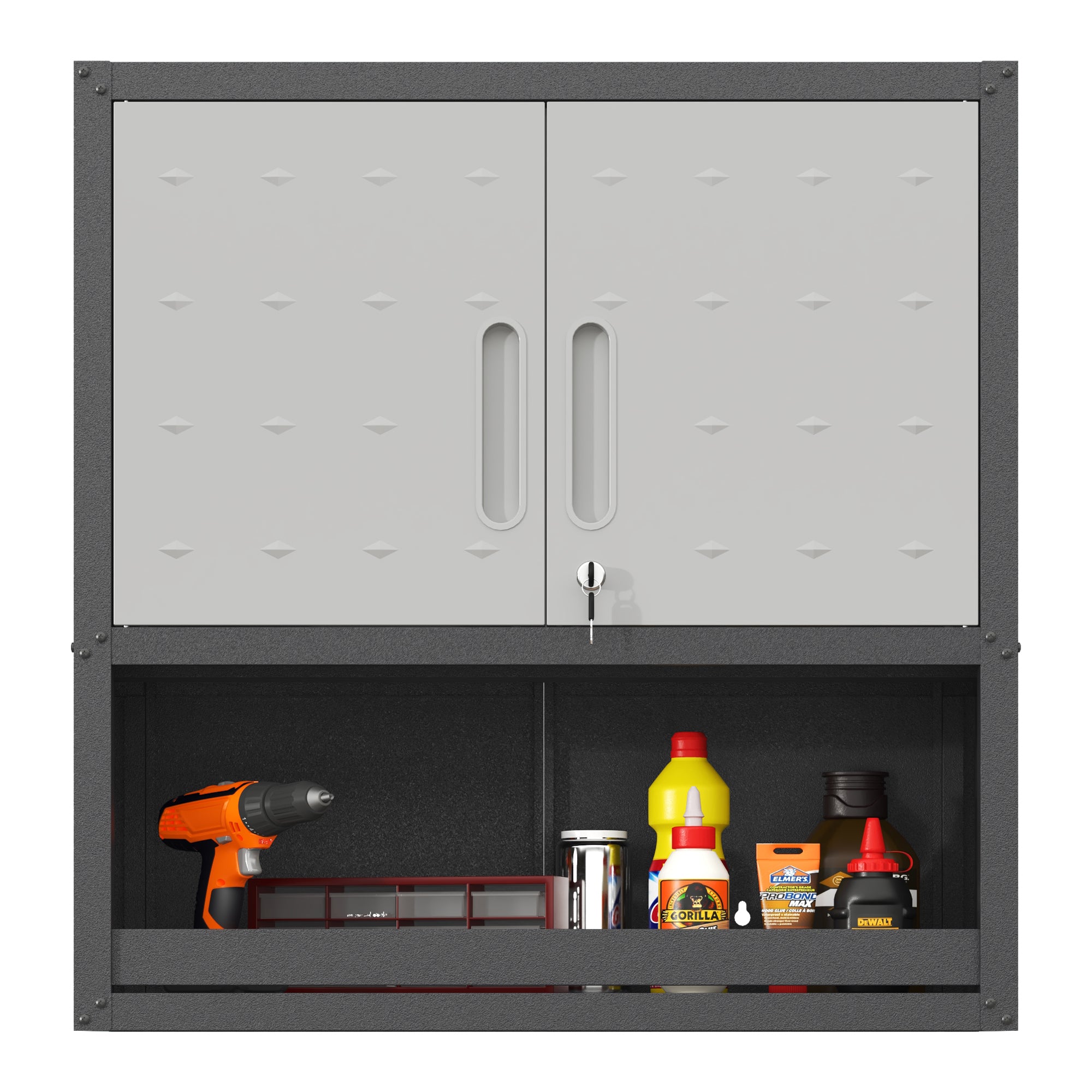 Metal Wall-Mounted Tool Storage Cabinet with Locking Door, 1 Shelf, Black and Gray, Metal, 29.5 x 11.8 x 30.3 inches