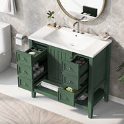 36' Bathroom Vanity with Sink, One Cabinet and Three Drawers, Solid Wood and MDF Board, Green (Old Sku:SY999505AAG-6)