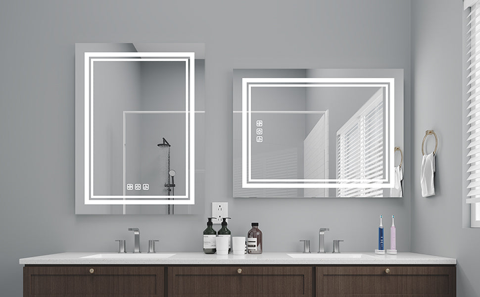 Bright LED Bathroom Mirror 40' x 24' Front Light, 5 Mins Defog, Full HD Reflected, 3 Colors Dimmable, Wall Mounted
