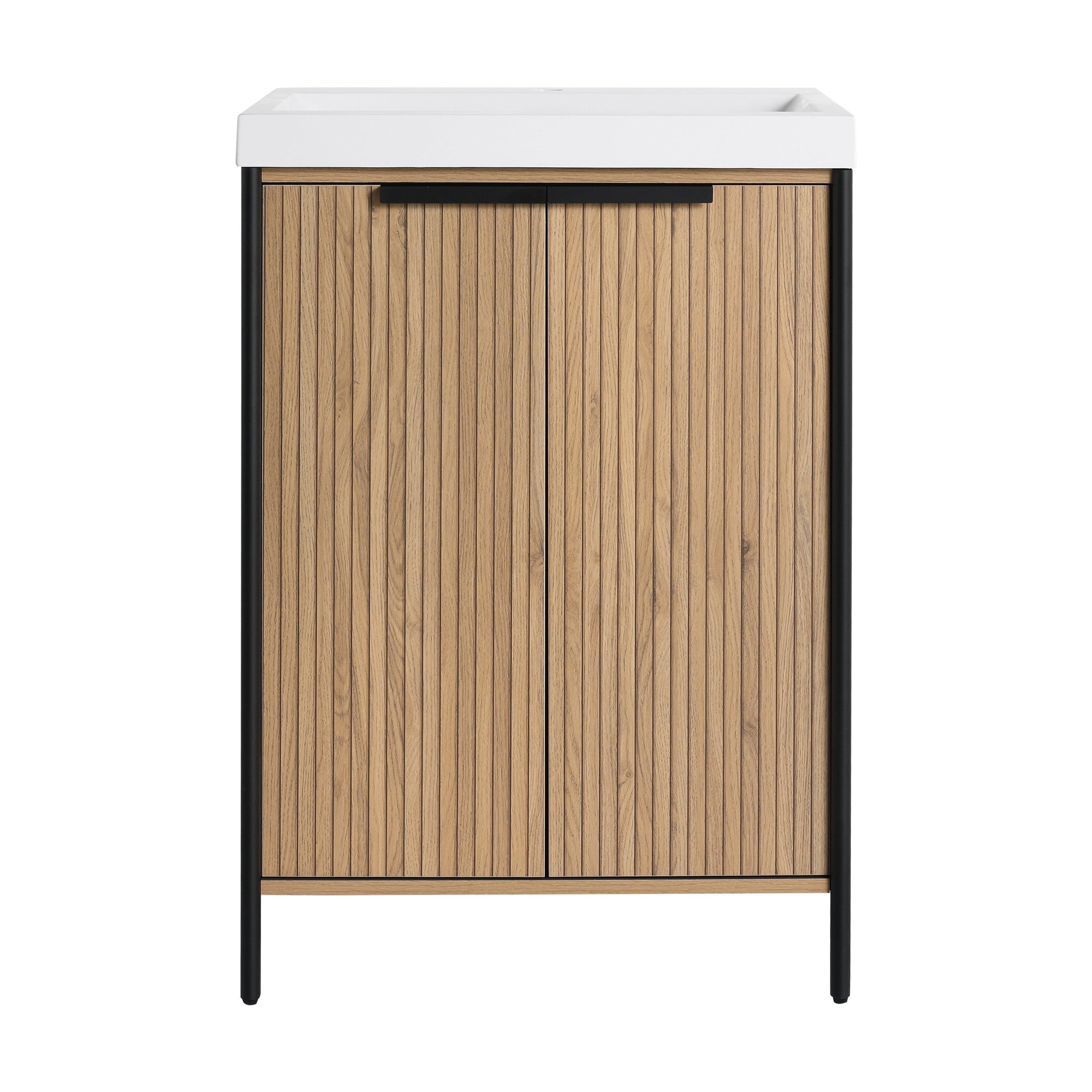 Contemporary 24' Freestanding Bathroom Vanity with Resin Sink & Soft-Close Doors in Light Coffee Finish