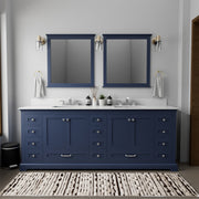 Navy Blue Double Bath Vanity 84 in. W x 22 in. D, White Quartz Top, and Faucet Set