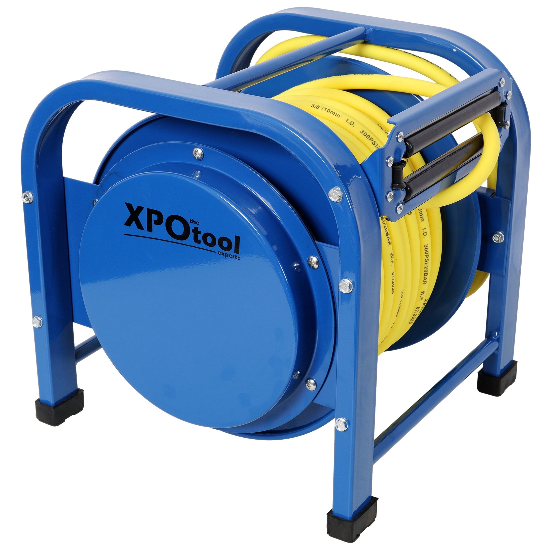 Retractable Air Hose Reel, 3/8' x 100 Feet, 300 PSI, Spring-Driven Steel, Heavy Duty Industrial, Hybrid hose, Portable and Durable