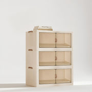 120QT White 3-Tier Stackable Folding Storage Bin with Lid & Door - Open Front Organizer for Bedroom Clothes