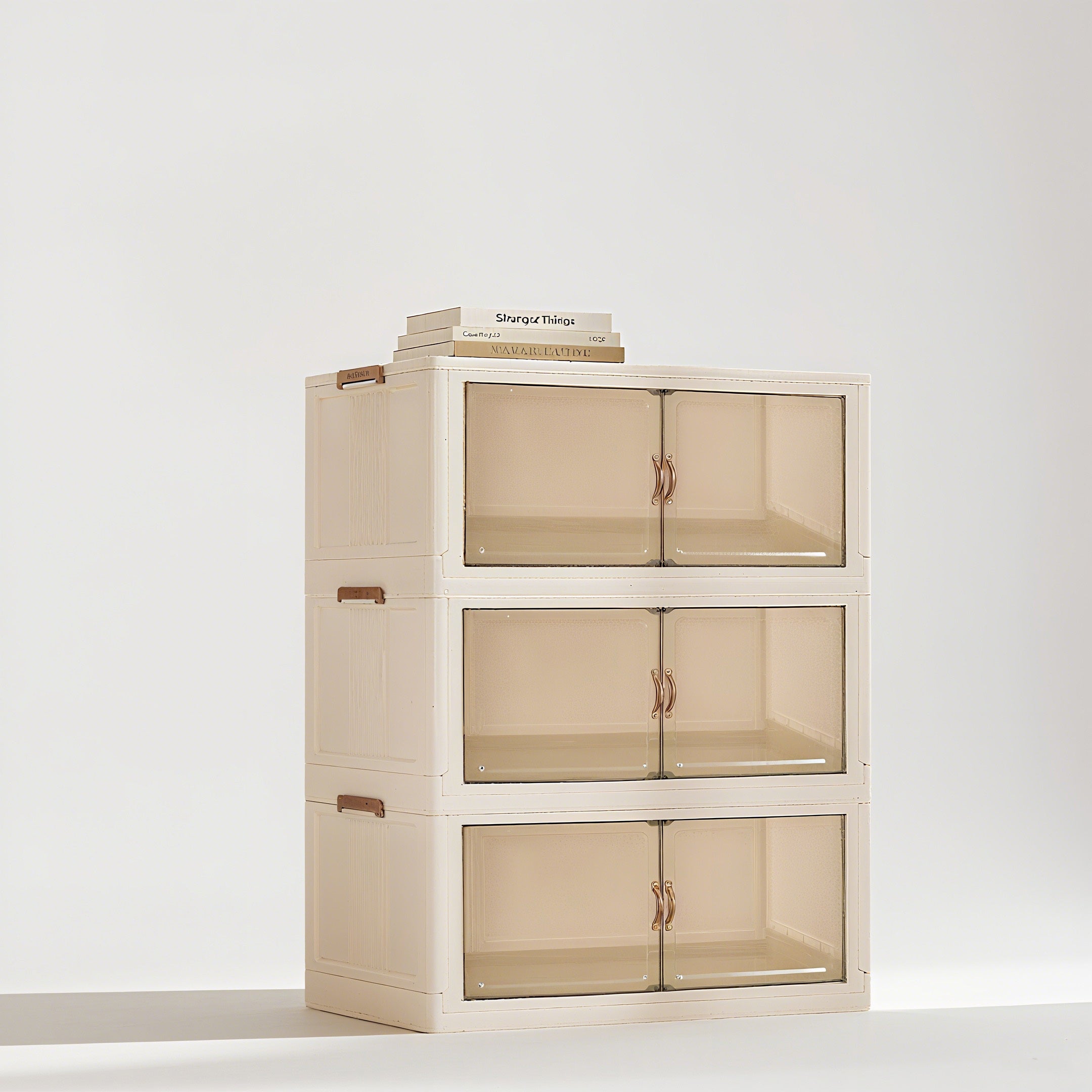 120QT White 3-Tier Stackable Folding Storage Bin with Lid & Door - Open Front Organizer for Bedroom Clothes