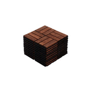 Acacia Wood Interlocking Deck Tiles Checker Pattern Outdoor Flooring, Brown, 12' x 12'