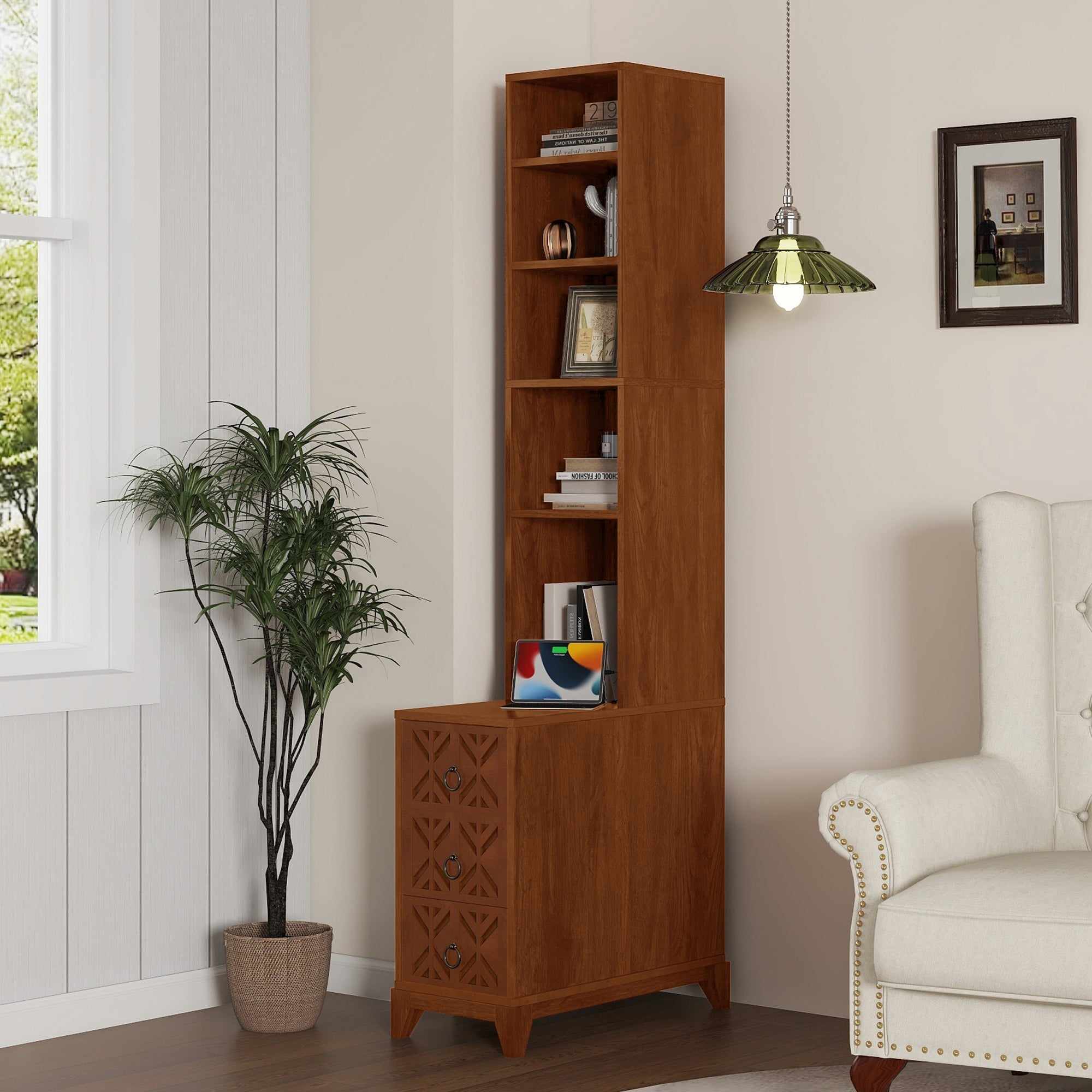 End Table with 3 Drawers, Corner Table with 4 Open Shelves, Tall Side Table for Bedroom and Corner, Expect Arrival Date (2025/5/27)
