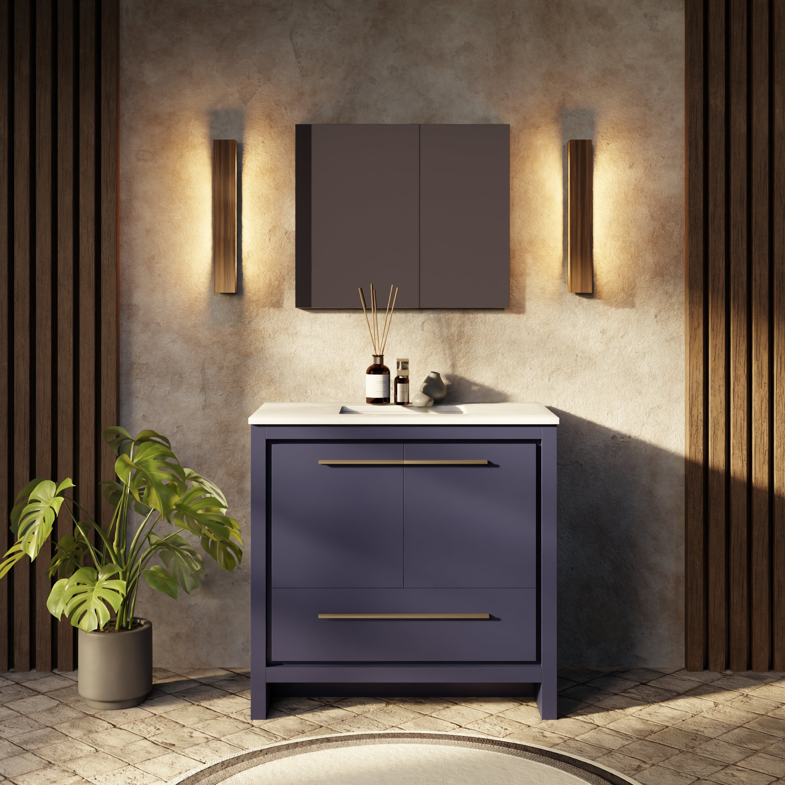 Navy Blue Bath Vanity 36 in. W x 20 in. D, with Cultured Marble Top