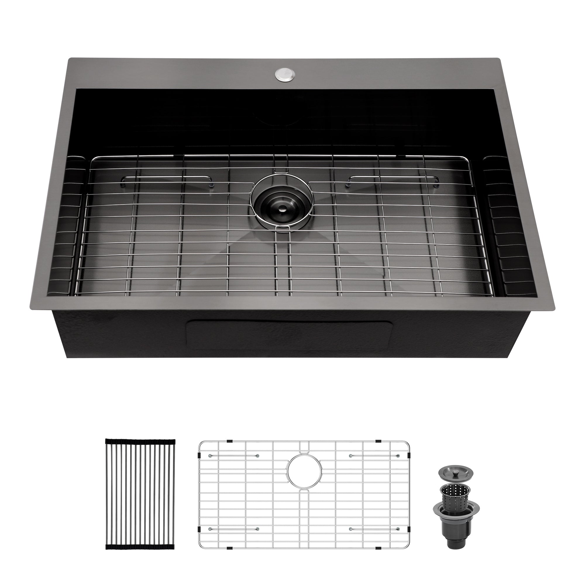 30 Inch Modern Topmount Kitchen Sink - Gunmetal Black Stainless Steel 16 Gauge Single Bowl